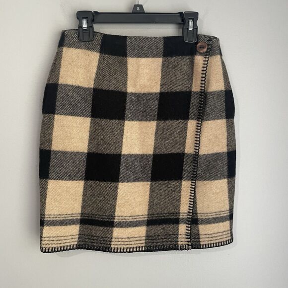 Ralph Lauren Country 100% Wool Skirt Sz 4 Buffalo Check Black Cream Blanket USA - Picture 1 of 11